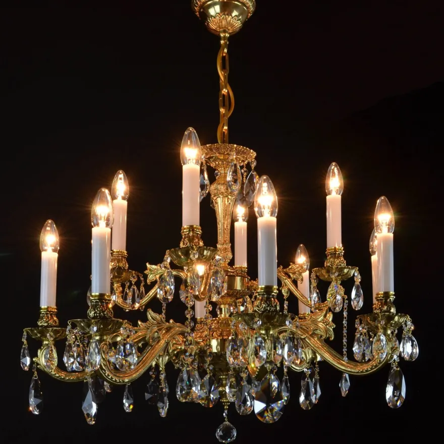 Casa Padrino Luxus Barock Kristall Kronleuchter Gold Ø 77 x H. 59 cm - Prunkvolle Messing Kronleuchter mit böhmischem Kristallglas - Barock Möbel - Edel & Prunkvoll
