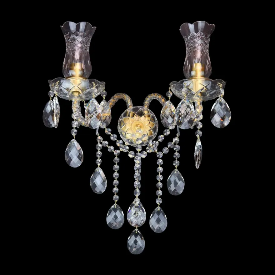 Casa Padrino Luxus Barock Kristall Wandleuchte Gold 39 x 18 x H. 35 cm - Prunkvolle Messing Wandleuchte mit böhmischem Kristallglas - Barock Möbel - Edel & Prunkvoll