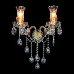 Casa Padrino Luxus Barock Kristall Wandleuchte Gold 39 x 18 x H. 35 cm - Prunkvolle Messing Wandleuchte mit böhmischem Kristallglas - Barock Möbel - Edel & Prunkvoll