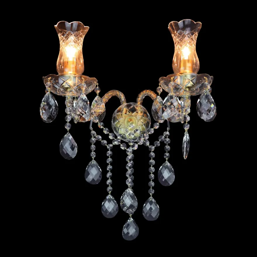 Casa Padrino Luxus Barock Kristall Wandleuchte Gold 39 x 18 x H. 35 cm - Prunkvolle Messing Wandleuchte mit böhmischem Kristallglas - Barock Möbel - Edel & Prunkvoll