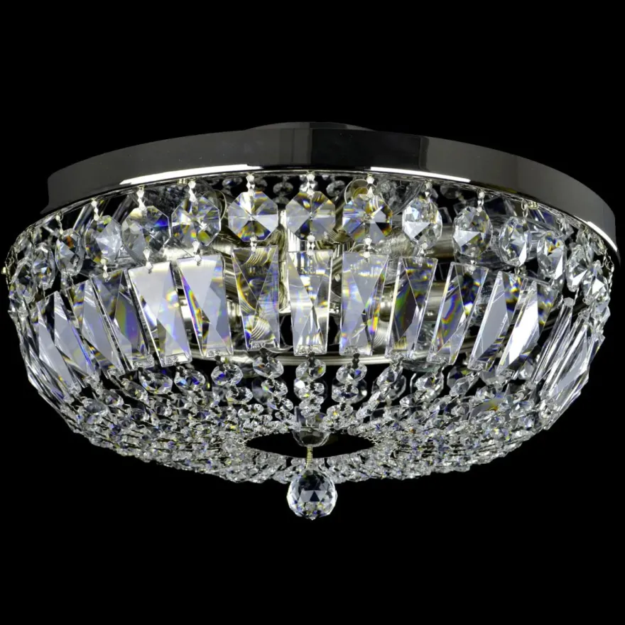 Casa Padrino Luxus Barock Kristall Deckenleuchte Silber Ø 40 x H. 17 cm - Prunkvolle Messing Deckenleuchte mit böhmischem Kristallglas - Barock Möbel - Edel & Prunkvoll