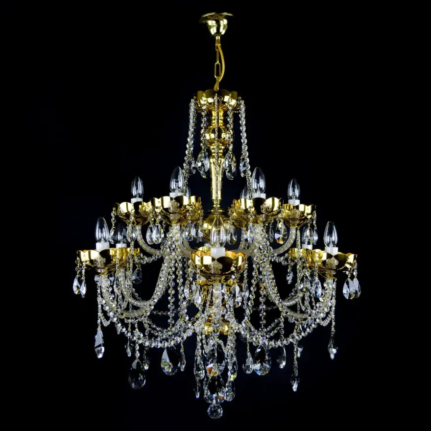 Casa Padrino Luxus Barock Kristall Kronleuchter Gold Ø 78 x H. 88 cm - Prunkvolle Messing Kronleuchter mit böhmischem Kristallglas - Barock Möbel - Edel & Prunkvoll