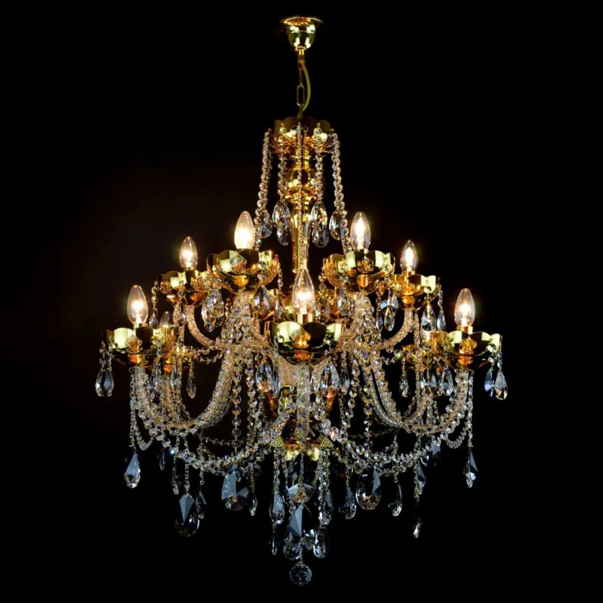 Casa Padrino Luxus Barock Kristall Kronleuchter Gold Ø 78 x H. 88 cm - Prunkvolle Messing Kronleuchter mit böhmischem Kristallglas - Barock Möbel - Edel & Prunkvoll