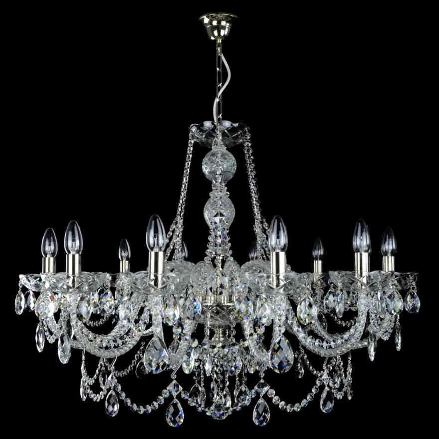 Casa Padrino Luxus Barock Kristall Kronleuchter Silber Ø 90 x H. 72 cm - Prunkvolle Messing Kronleuchter mit böhmischem Kristallglas - Barock Möbel - Edel & Prunkvoll