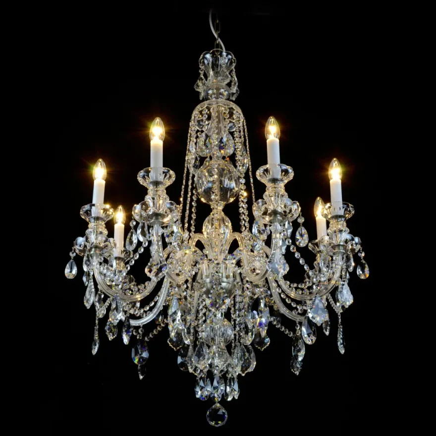 Casa Padrino Luxus Barock Kristall Kronleuchter Silber Ø 74 x H. 107 cm - Prunkvolle Messing Kronleuchter mit böhmischem Kristallglas - Barock Möbel - Edel & Prunkvoll