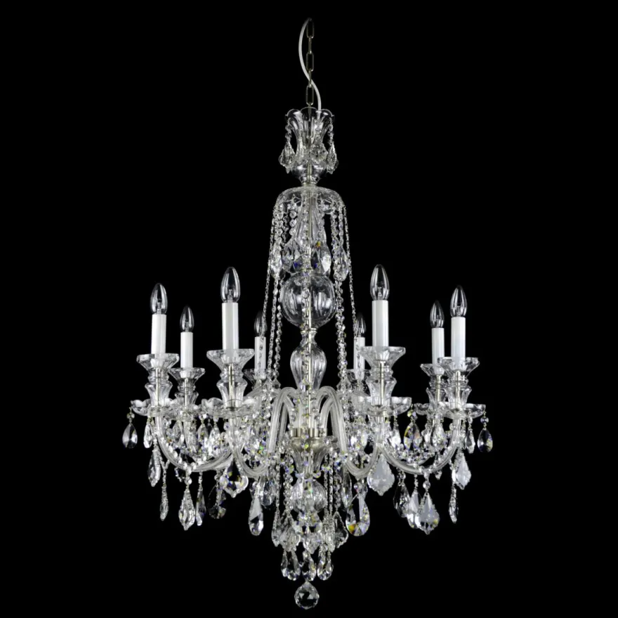 Casa Padrino Luxus Barock Kristall Kronleuchter Silber Ø 74 x H. 107 cm - Prunkvolle Messing Kronleuchter mit böhmischem Kristallglas - Barock Möbel - Edel & Prunkvoll