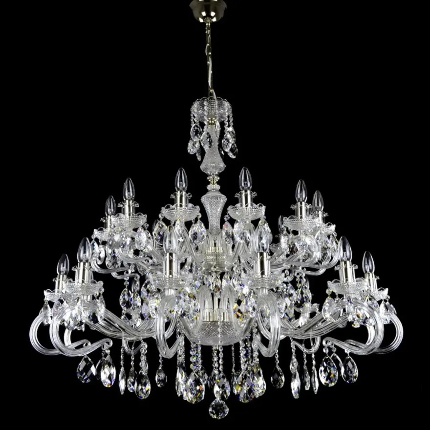 Casa Padrino Luxus Barock Kristall Kronleuchter Silber Ø 110 x H. 100 cm - Prunkvolle Messing Kronleuchter mit böhmischem Kristallglas - Barock Möbel - Edel & Prunkvoll