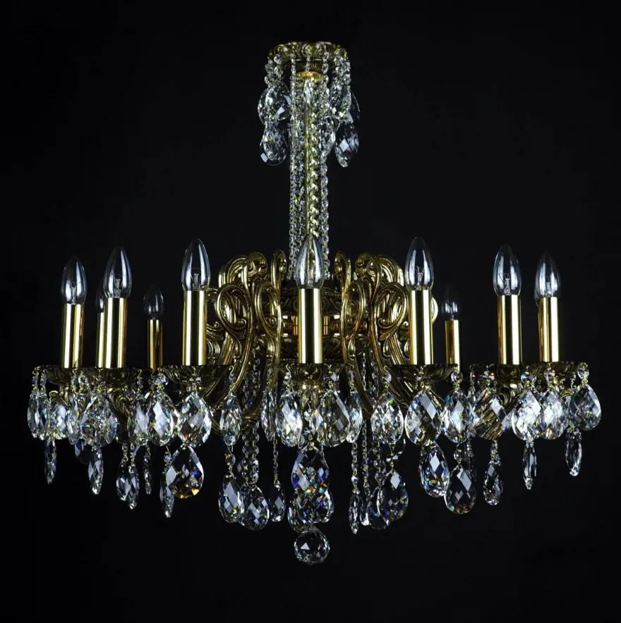 Casa Padrino Luxus Barock Kristall Kronleuchter Gold Ø 85 x H. 72 cm - Prunkvolle Messing Kronleuchter mit böhmischem Kristallglas - Barock Möbel - Edel & Prunkvoll