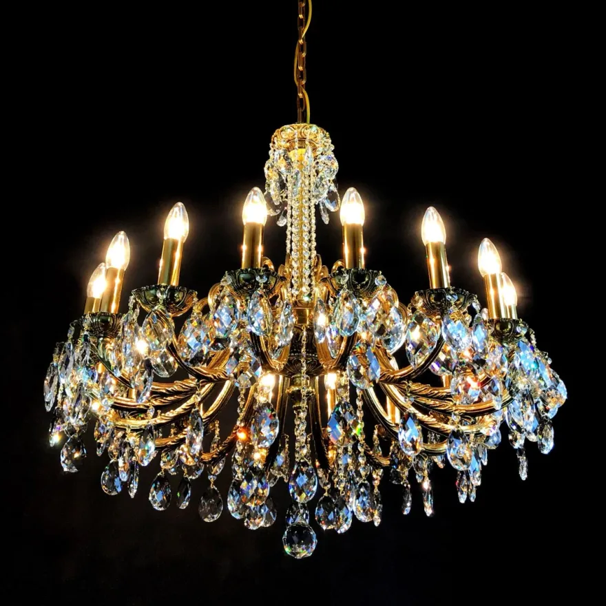 Casa Padrino Luxus Barock Kristall Kronleuchter Gold Ø 85 x H. 72 cm - Prunkvolle Messing Kronleuchter mit böhmischem Kristallglas - Barock Möbel - Edel & Prunkvoll