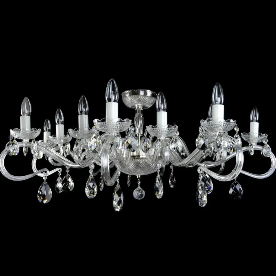 Casa Padrino Luxus Barock Kristall Deckenleuchte Silber Ø 107 x H. 42 cm - Prunkvolle Messing Deckenleuchte mit böhmischem Kristallglas - Barock Möbel - Edel & Prunkvoll