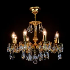 Casa Padrino Luxus Barock Kristall Kronleuchter Gold Ø 56 x H. 42 cm - Prunkvolle Messing Kronleuchter mit böhmischem Kristallglas - Barock Möbel - Edel & Prunkvoll