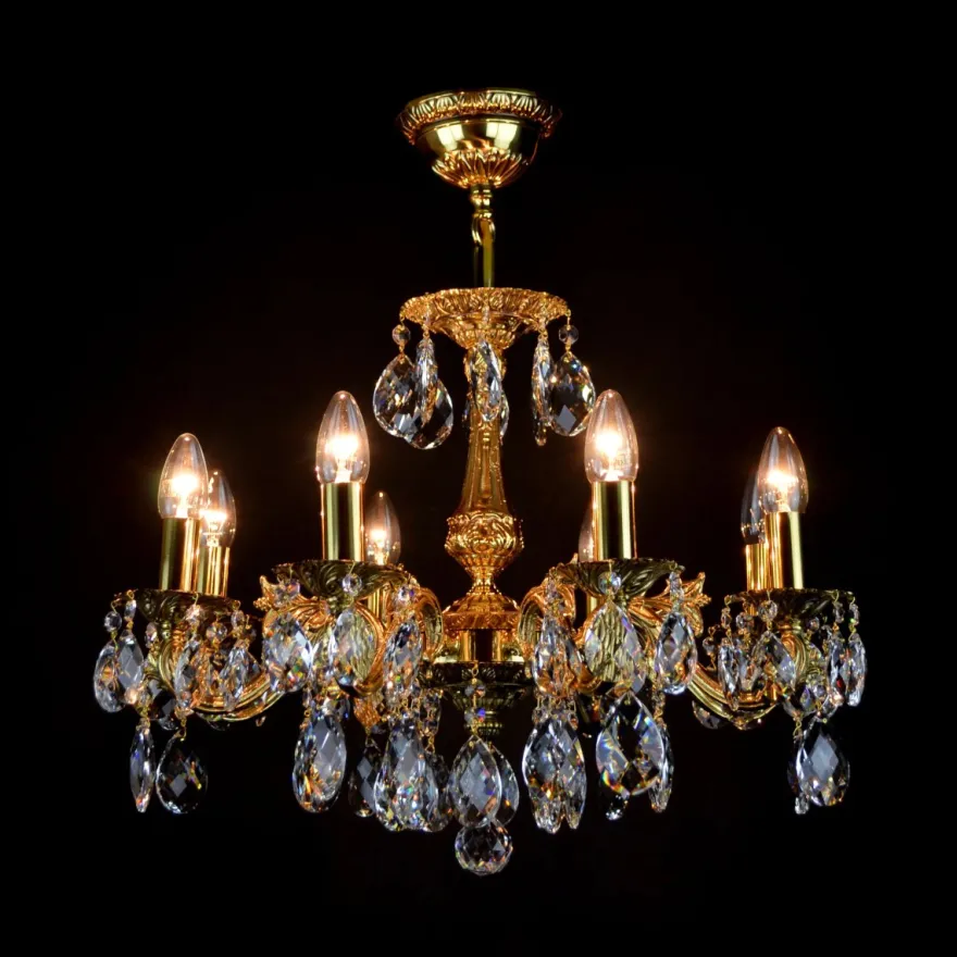 Casa Padrino Luxus Barock Kristall Kronleuchter Gold Ø 56 x H. 42 cm - Prunkvolle Messing Kronleuchter mit böhmischem Kristallglas - Barock Möbel - Edel & Prunkvoll