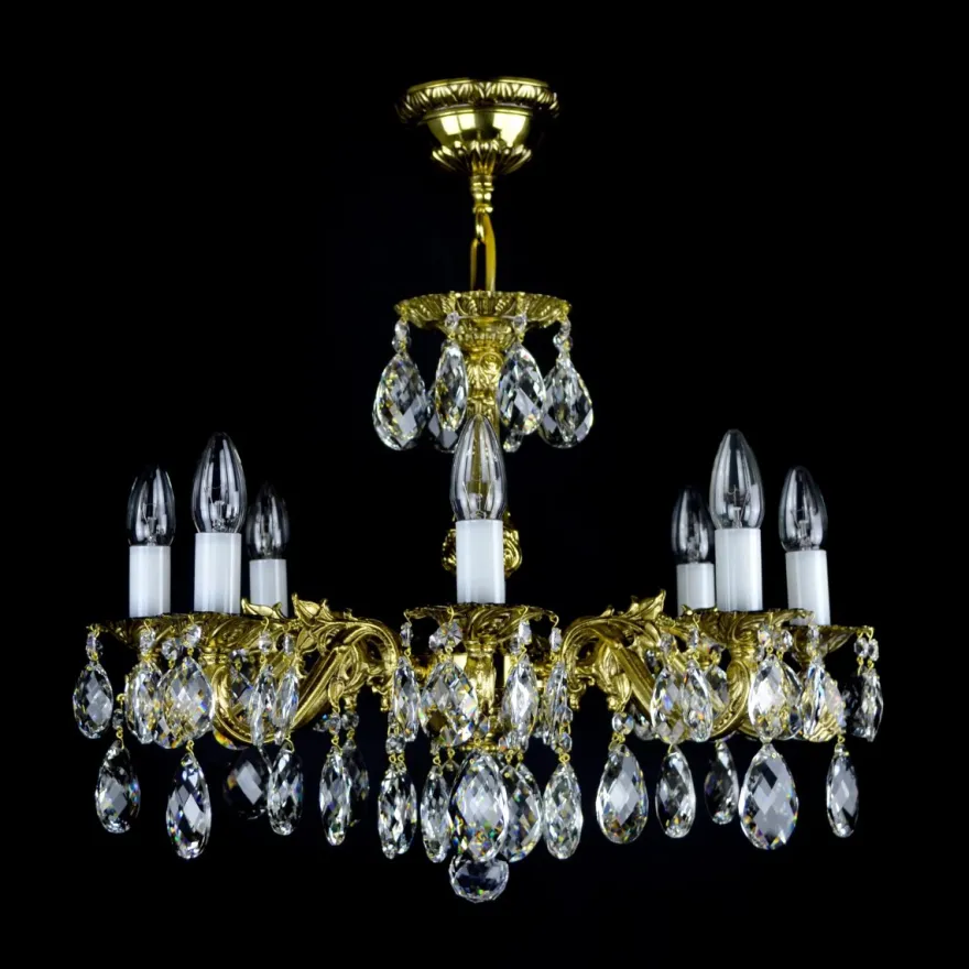 Casa Padrino Luxus Barock Kristall Kronleuchter Gold Ø 56 x H. 42 cm - Prunkvolle Messing Kronleuchter mit böhmischem Kristallglas - Barock Möbel - Edel & Prunkvoll