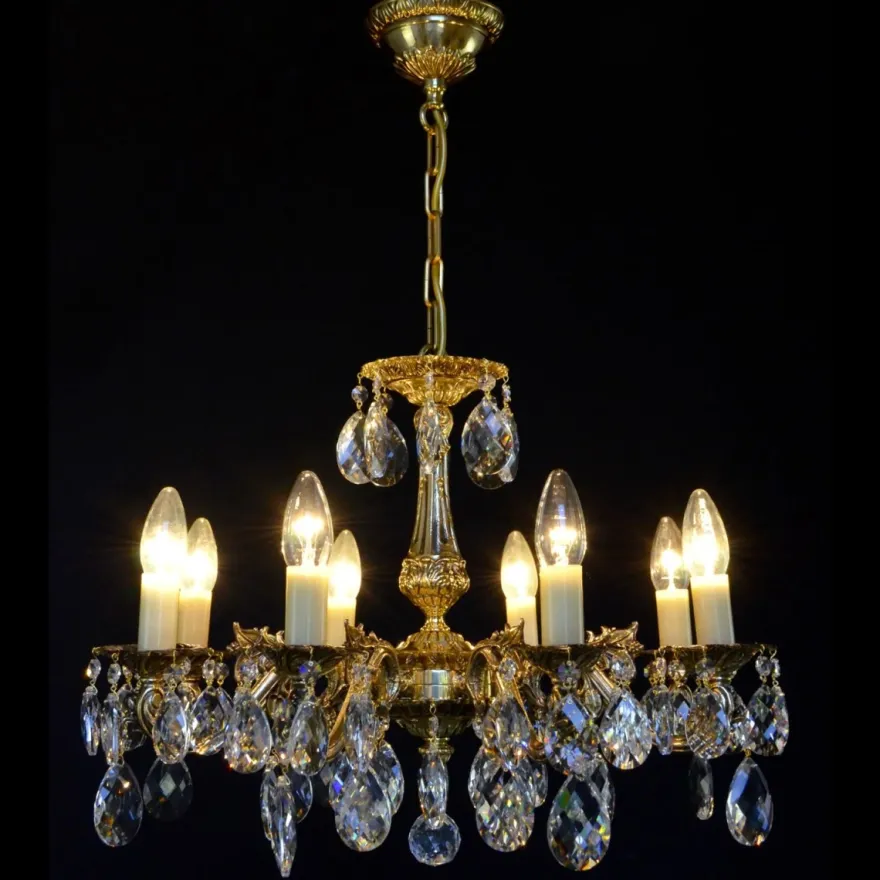 Casa Padrino Luxus Barock Kristall Kronleuchter Gold Ø 56 x H. 42 cm - Prunkvolle Messing Kronleuchter mit böhmischem Kristallglas - Barock Möbel - Edel & Prunkvoll