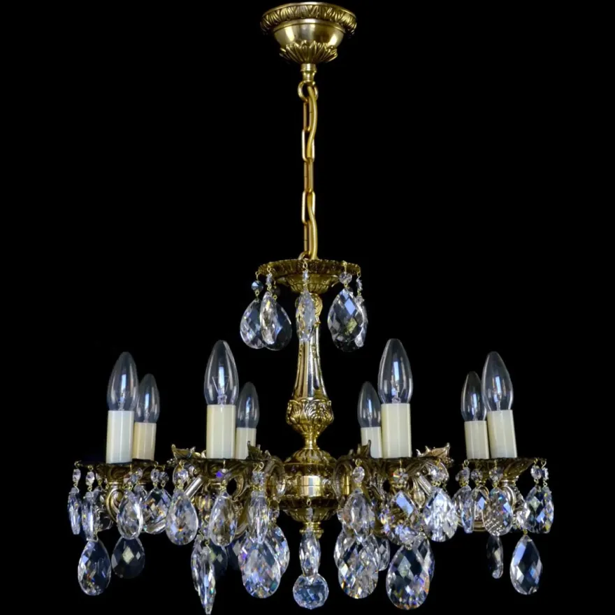 Casa Padrino Luxus Barock Kristall Kronleuchter Gold Ø 56 x H. 42 cm - Prunkvolle Messing Kronleuchter mit böhmischem Kristallglas - Barock Möbel - Edel & Prunkvoll