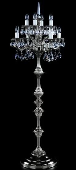 Casa Padrino Luxus Barock Kristall Stehleuchte Silber Ø 56 x H. 152 cm - Prunkvolle Messing Stehlampe mit Böhmischem Kristallglas - Barock Kristall Leuchten - Luxus Qualität