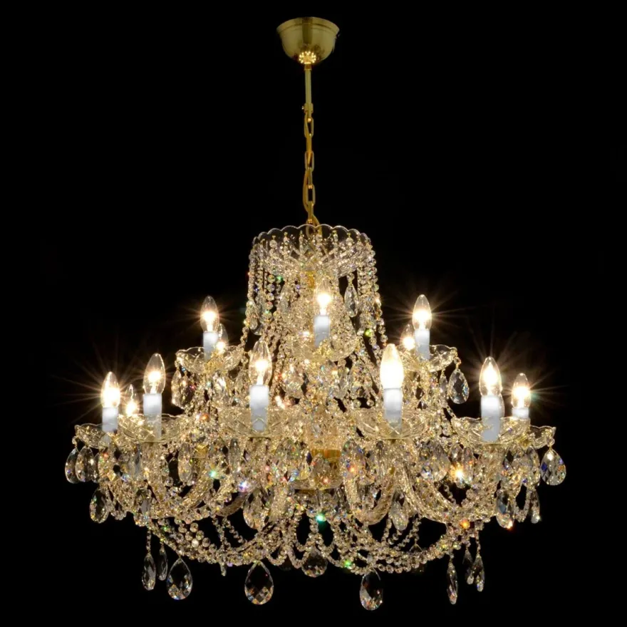 Casa Padrino Luxus Barock Kristall Kronleuchter Gold Ø 95 x H. 58 cm - Prunkvolle Messing Kronleuchter mit böhmischem Kristallglas - Barock Möbel - Edel & Prunkvoll
