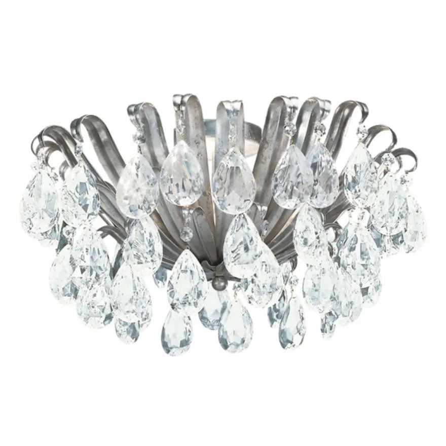 Casa Padrino Luxus Barock Kristall Deckenleuchte Antik Silber Ø 50 x H. 32 cm - Made in Italy