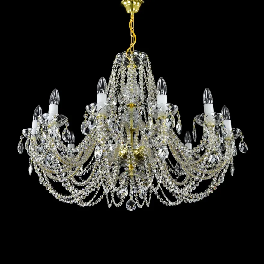 Casa Padrino Luxus Barock Kristall Kronleuchter Gold Ø 77 x H. 47 cm - Prunkvolle Messing Kronleuchter mit böhmischem Kristallglas - Barock Möbel - Edel & Prunkvoll