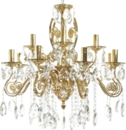 Casa Padrino Luxus Barock Kristall Kronleuchter Gold Ø 70 x H. 65 cm - Vergoldeter Messing Kronleuchter mit edlem Kristallglas - Barock Wohnzimmer Kronleuchter - Barock Hotel Kronleuchter