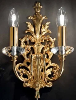 Casa Padrino Luxus Barock Kristall Doppel Wandleuchte Gold 22 x 12 x H. 33 cm - Prunkvolle Wandlampe im Barockstil - Barock Leuchten - Edel & Prunkvoll - Luxus Qualität - Made in Italy