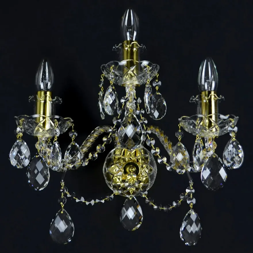 Casa Padrino Luxus Barock Kristall Wandleuchte Gold 39 x 18 x H. 40 cm - Prunkvolle Messing Wandleuchte mit böhmischem Kristallglas - Barock Möbel - Edel & Prunkvoll
