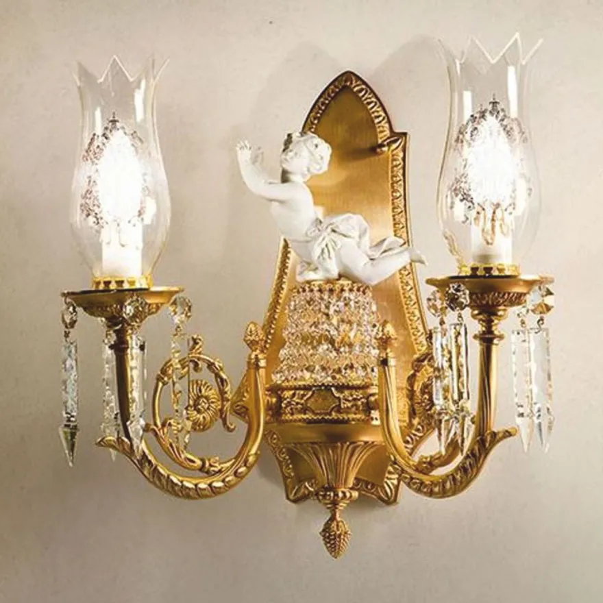 Casa Padrino Luxus Barock Kristall Doppel Wandleuchte Bronze / Weiß 40 cm - Made in Italy