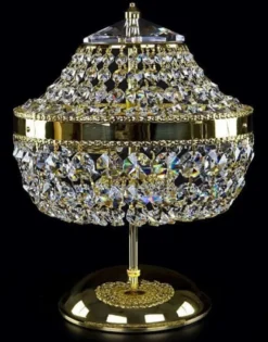 Casa Padrino Luxus Barock Kristall Tischleuchte Gold Ø 24 x H. 34 cm - Prunkvolle Hockerleuchte mit Böhmischem Kristallglas - Barock Kristall Leuchten