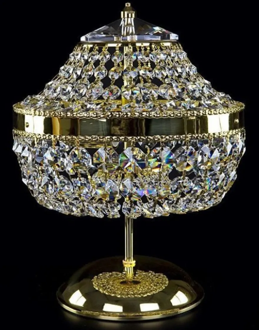 Casa Padrino Luxus Barock Kristall Tischleuchte Gold Ø 24 x H. 34 cm - Prunkvolle Hockerleuchte mit Böhmischem Kristallglas - Barock Kristall Leuchten