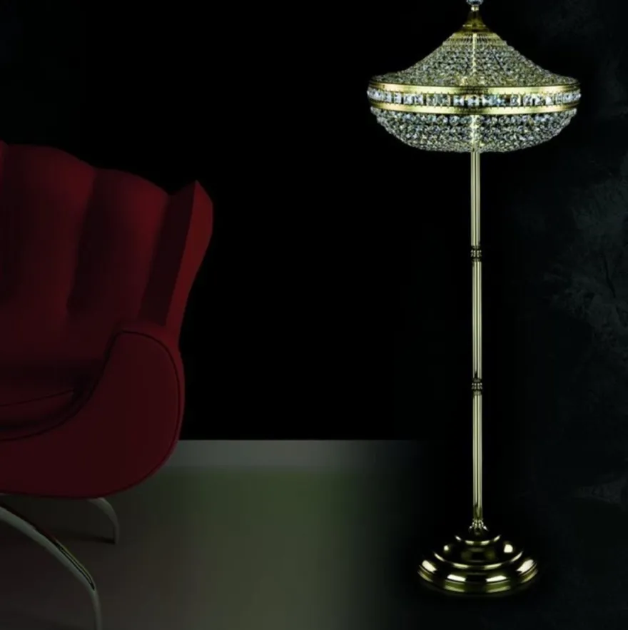 Casa Padrino Luxus Barock Kristall Stehleuchte Gold Ø 50 x H. 155 cm - Prunkvolle Stehlampe mit Böhmischem Kristallglas - Barock Kristall Leuchten - Barock Möbel