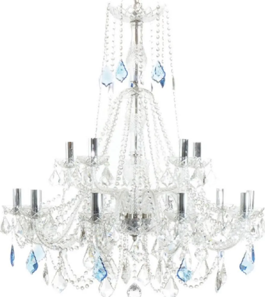 Casa Padrino Luxus Barock Kristall Kronleuchter Silber / Blau Ø 85 x H. 90 cm - Prunkvoller Kronleuchter mit edlem Kristallglas - Edel & Prunkvoll