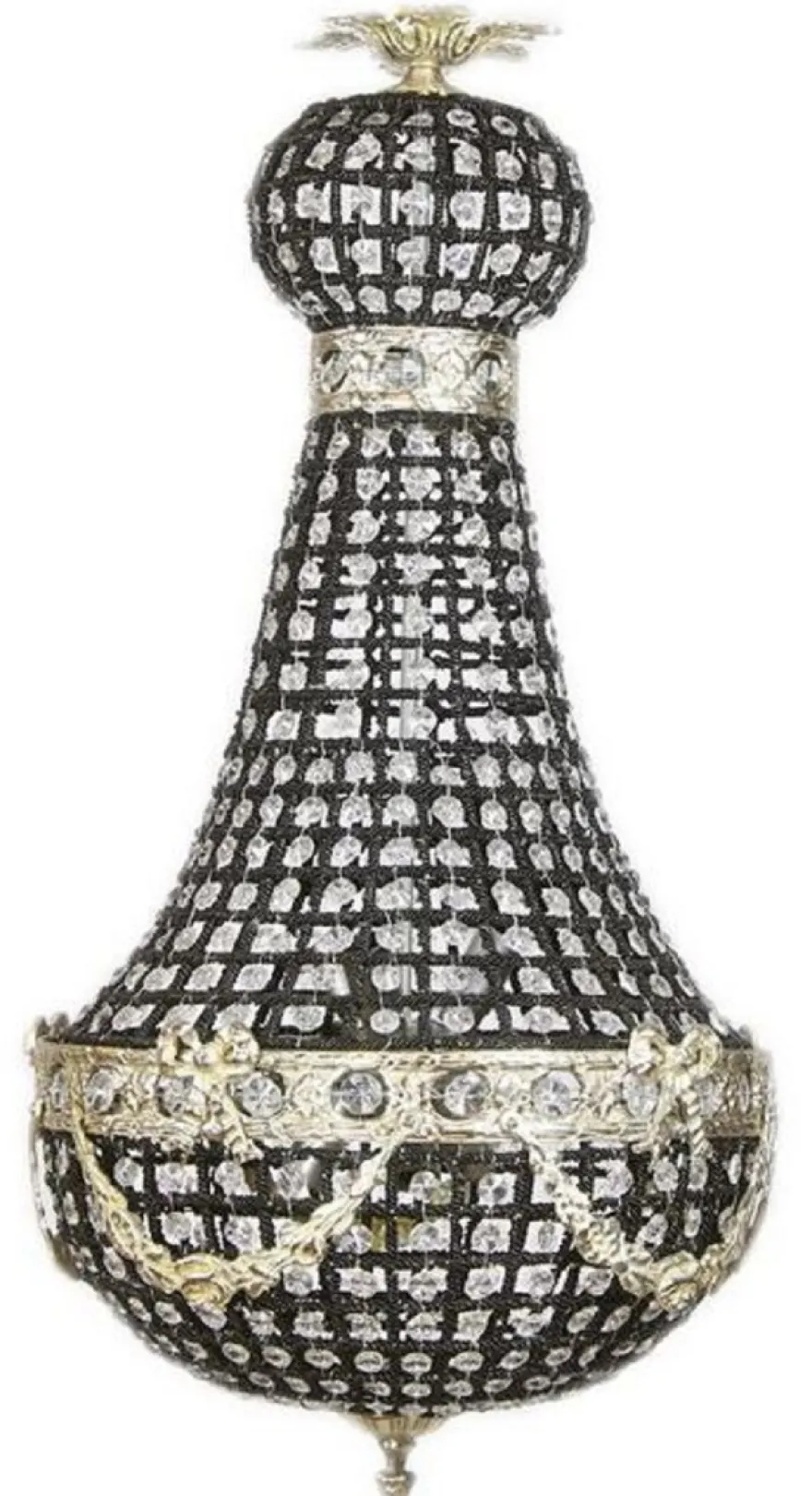 Casa Padrino Luxus Barock Kristall Kronleuchter Schwarz / Silber Ø 35 x H. 70 cm - Prunkvoller Barockstil Kronleuchter - Barock Kristall Leuchten - Edel & Prunkvoll