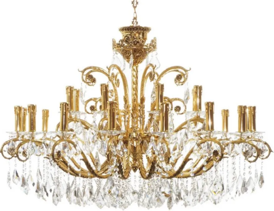 Casa Padrino Luxus Barock Kristall Kronleuchter Gold Ø 120 x H. 65 cm - Prunkvoller Messing Kronleuchter mit edlem Kristallglas - Barock Leuchten