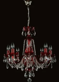Casa Padrino Luxus Barock Kristall Kronleuchter Rot / Silber Ø 57 x H. 55 cm - Prunkvoller Messing Kronleuchter mit Böhmischem Kristallglas - Edel & Prunkvoll