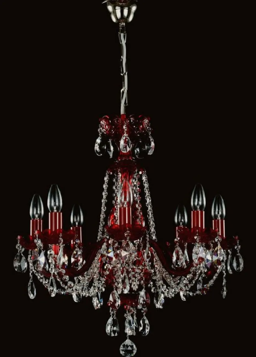 Casa Padrino Luxus Barock Kristall Kronleuchter Rot / Silber Ø 57 x H. 55 cm - Prunkvoller Messing Kronleuchter mit Böhmischem Kristallglas - Edel & Prunkvoll