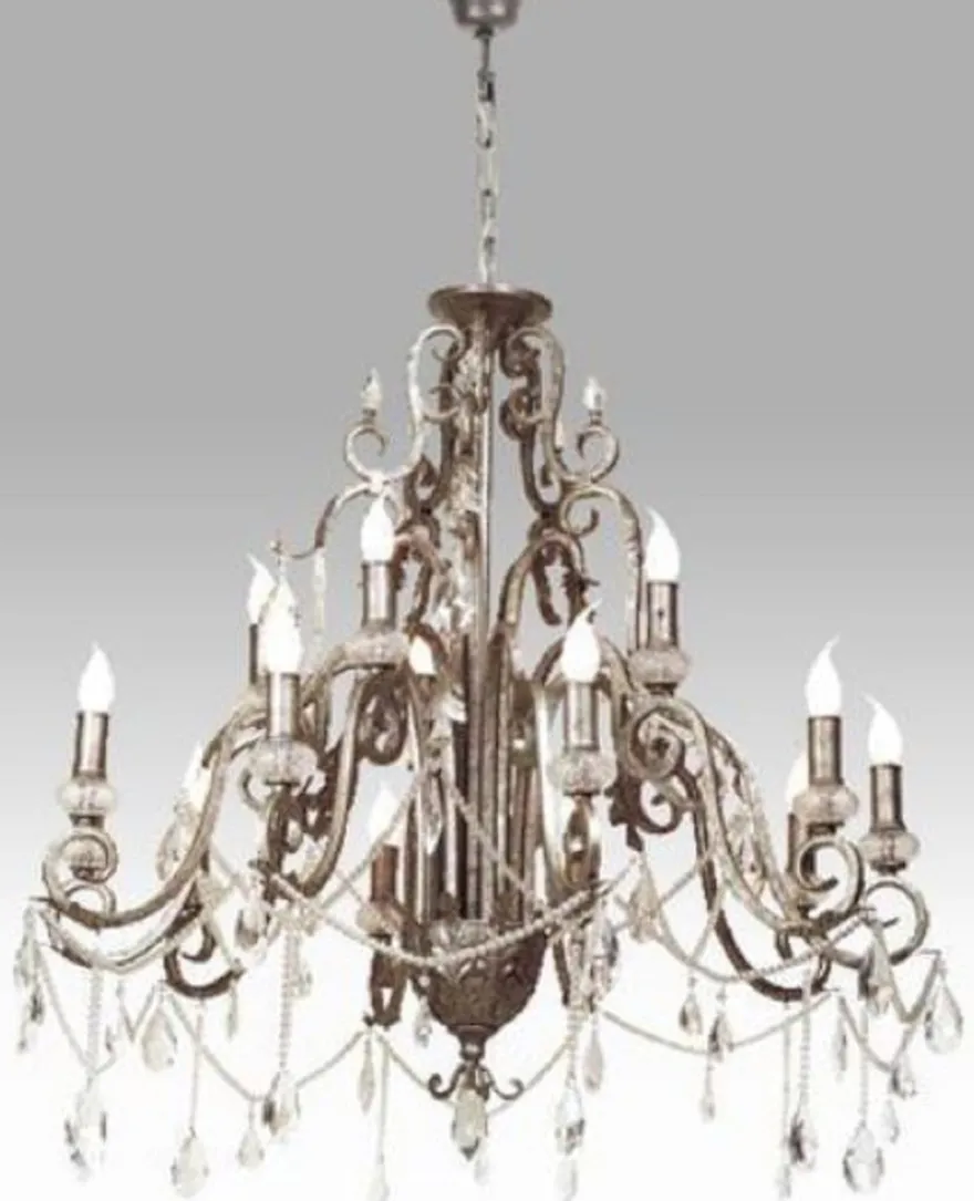 Casa Padrino Luxus Barock Kristall Kronleuchter Antik Silber Ø 90 cm - Prunkvoller Wohnzimmer Kronleuchter im Barockstil - Barock Möbel - Edel & Prunkvoll