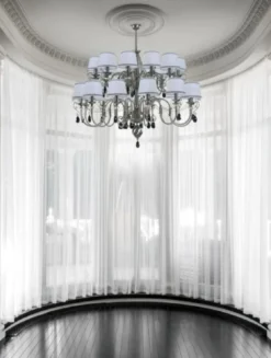 Casa Padrino Luxus Barock Kristall Kronleuchter Silber / Schwarz / Weiß Ø 130 x H. 115 cm