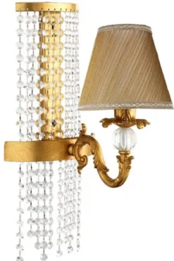 Casa Padrino Luxus Barock Kristall Wandleuchte Gold / Braun 20 x 27 x H. 47 cm - Prunkvolle Metall Wandlampe mit hochwertigem Swarovski Kristallglas und Lampenschirm - Barock Leuchten