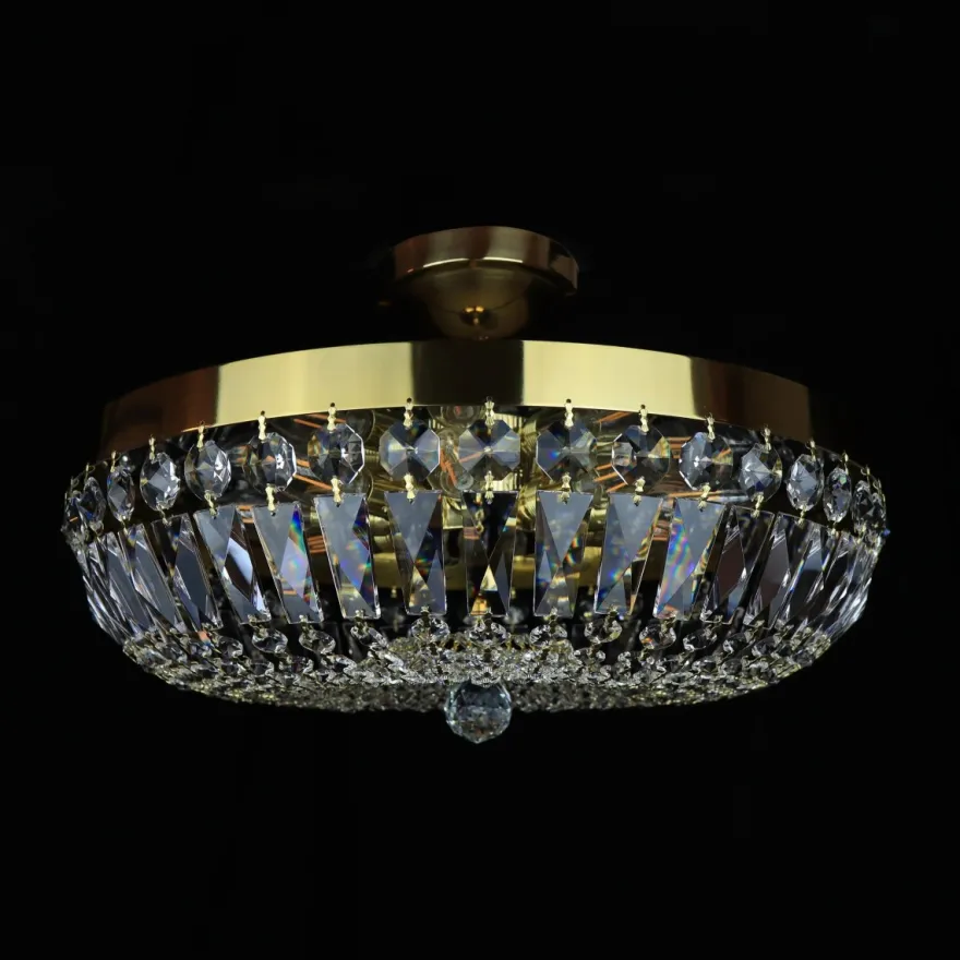 Casa Padrino Luxus Barock Kristall Deckenleuchte Gold Ø 50 x H. 18 cm - Prunkvolle Messing Deckenleuchte mit böhmischem Kristallglas - Barock Möbel - Edel & Prunkvoll