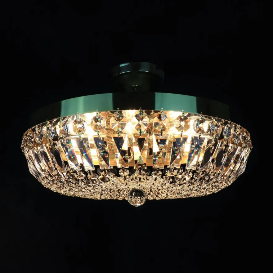 Casa Padrino Luxus Barock Kristall Deckenleuchte Gold Ø 50 x H. 18 cm - Prunkvolle Messing Deckenleuchte mit böhmischem Kristallglas - Barock Möbel - Edel & Prunkvoll