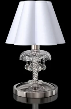 Casa Padrino Luxus Barock Kristall Tischleuchte Silber / Weiß Ø 20 x H. 30 cm - Prunkvolle Nachttischeuchte mit Böhmischem Kristallglas - Barock Kristall Leuchten - Edel & Prunkvoll