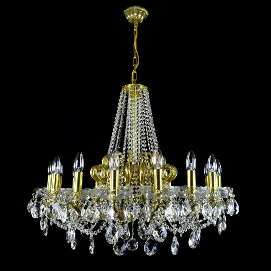 Casa Padrino Luxus Barock Kristall Kronleuchter Gold Ø 87 x H. 72 cm - Prunkvolle Messing Kronleuchter mit böhmischem Kristallglas - Barock Möbel - Edel & Prunkvoll