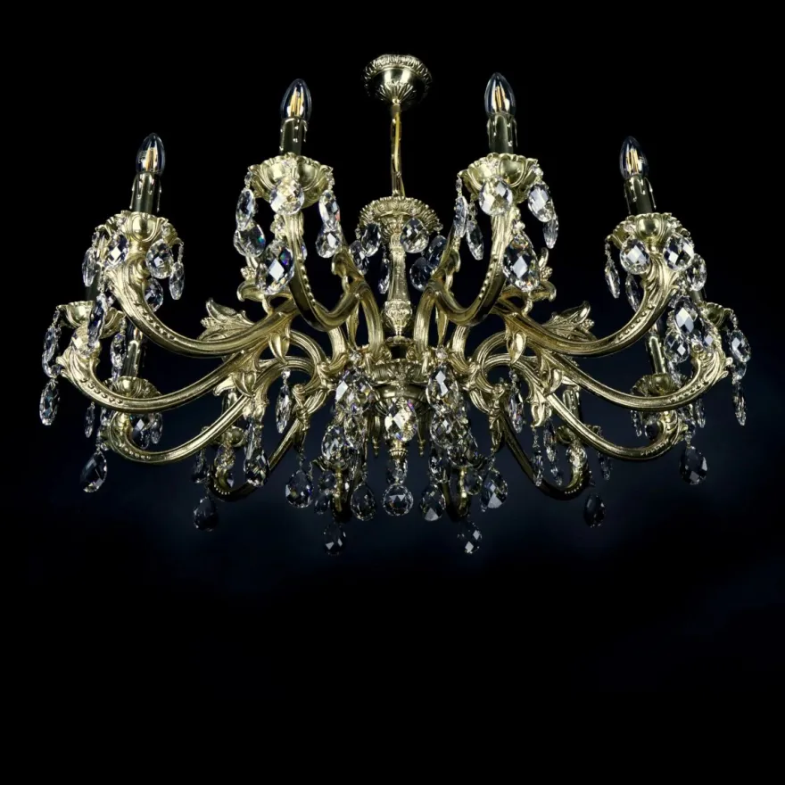 Casa Padrino Luxus Barock Kristall Kronleuchter Gold Ø 76 x H. 47 cm - Prunkvolle Messing Kronleuchter mit böhmischem Kristallglas - Barock Möbel - Edel & Prunkvoll
