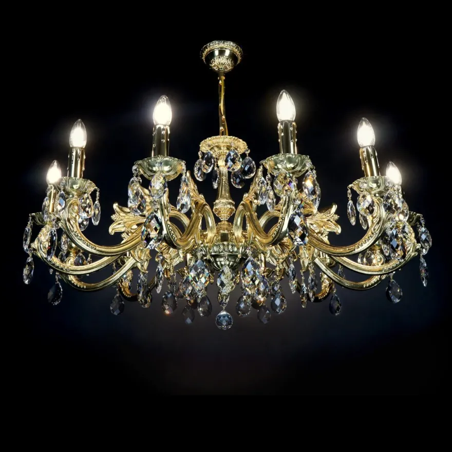 Casa Padrino Luxus Barock Kristall Kronleuchter Gold Ø 76 x H. 47 cm - Prunkvolle Messing Kronleuchter mit böhmischem Kristallglas - Barock Möbel - Edel & Prunkvoll