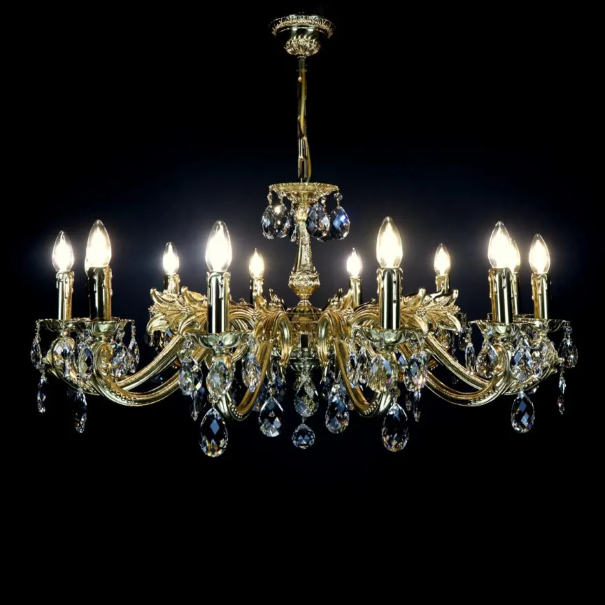 Casa Padrino Luxus Barock Kristall Kronleuchter Gold Ø 76 x H. 47 cm - Prunkvolle Messing Kronleuchter mit böhmischem Kristallglas - Barock Möbel - Edel & Prunkvoll