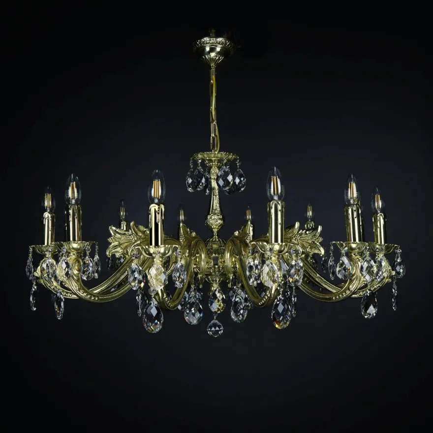 Casa Padrino Luxus Barock Kristall Kronleuchter Gold Ø 76 x H. 47 cm - Prunkvolle Messing Kronleuchter mit böhmischem Kristallglas - Barock Möbel - Edel & Prunkvoll
