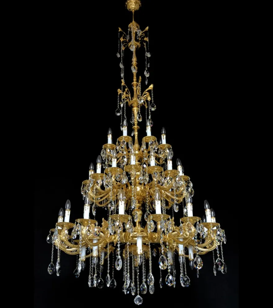 Casa Padrino Luxus Barock Kristall Kronleuchter Gold Ø 120 x H. 250 cm - Prunkvolle Messing Kronleuchter mit böhmischem Kristallglas - Barock Möbel - Edel & Prunkvoll