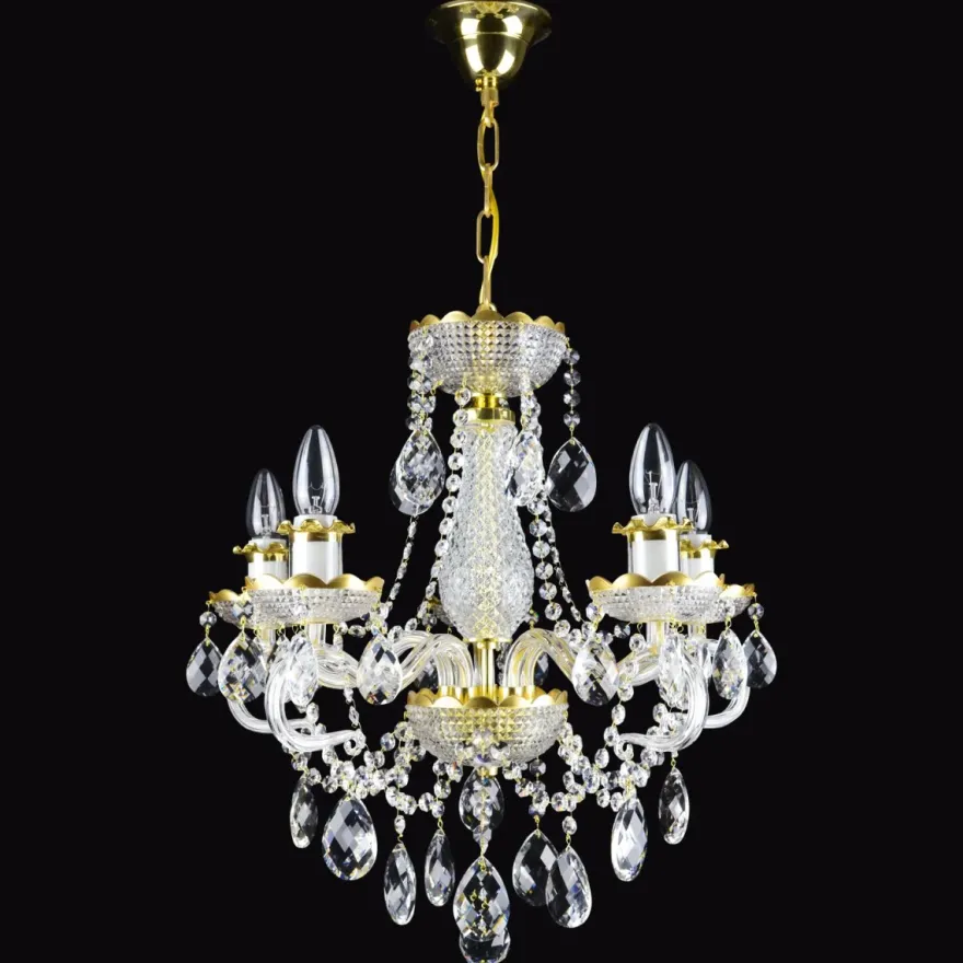 Casa Padrino Luxus Barock Kristall Kronleuchter Gold Ø 50 x H. 54 cm - Prunkvolle Messing Kronleuchter mit böhmischem Kristallglas - Barock Möbel - Edel & Prunkvoll
