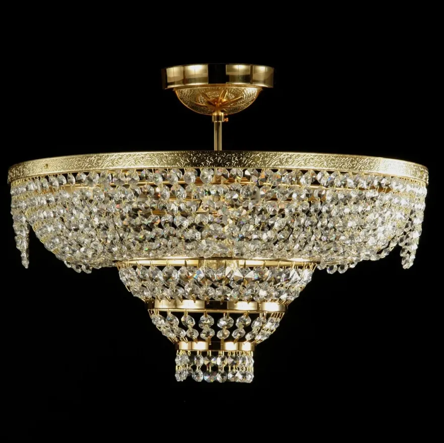 Casa Padrino Luxus Barock Kristall Kronleuchter Gold Ø 40 x H. 25 cm - Prunkvolle Messing Kronleuchter mit böhmischem Kristallglas - Barock Möbel - Edel & Prunkvoll