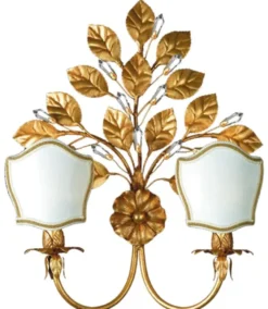 Casa Padrino Luxus Barock Kristall Doppel Wandleuchte Antik Gold / Weiß-Gold 39 x 16 x H. 50 cm - Elegante Metall Wandlampe mit edlem Swarovski Kristallglas - Barock Leuchten - Made in Italy